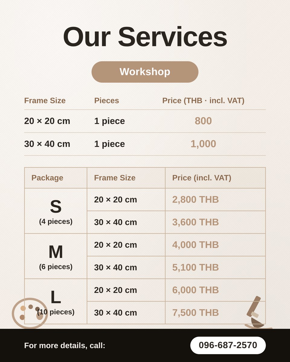 Artime Workshop — English pricing poster